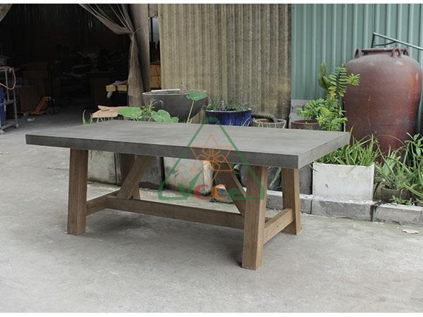 Alys Trestle Concrete Dining table 7′ – Steady wood legs