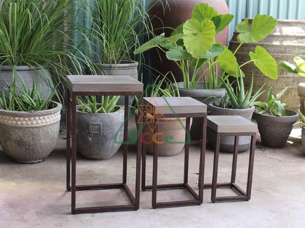 Set of 3 Pinto side table concrete top rustic iron leg