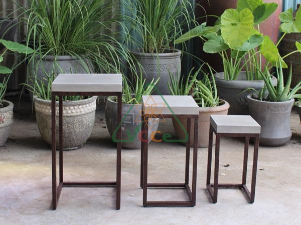 Set of 3 Pinto side table concrete top rustic iron leg