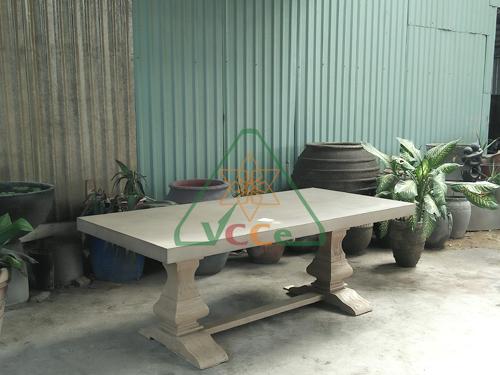 Sabine Trestle Concrete Dining table  – Acacia Wood Leg