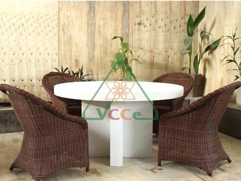 White Concrete Round Dining Table 54″ – Cross Base Design